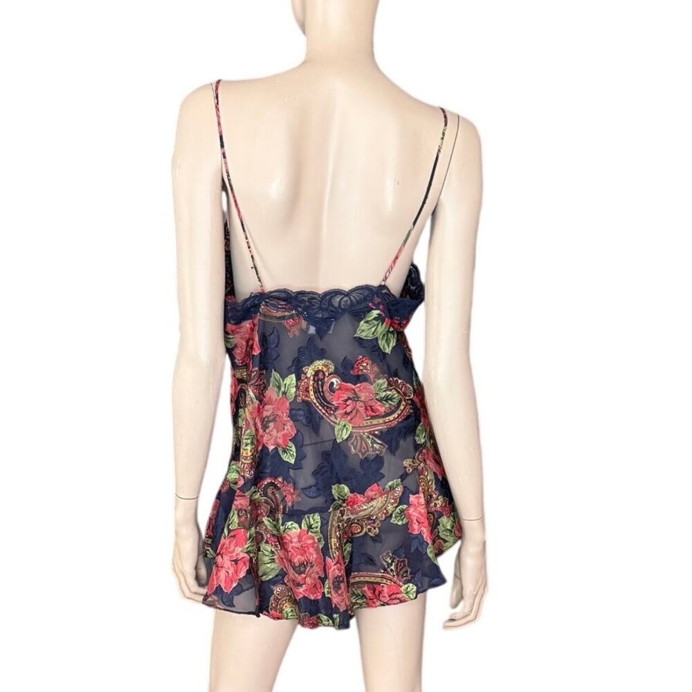 Vintage Victoria's Secret Gold Label Navy Blue Red Floral Paisley Slip Nightgown - Picture 4 of 9